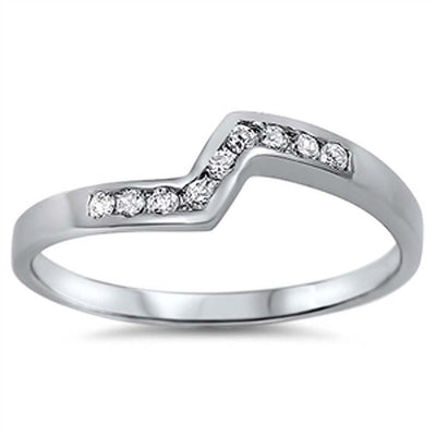 Sterling Silver Wave Shaped Clear CZ RingAnd Face Width 6mm