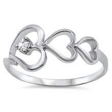 Load image into Gallery viewer, Sterling Silver Triple Hearts Shaped Clear CZ RingAnd Face Width 10mm