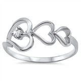 Sterling Silver Triple Hearts Shaped Clear CZ RingAnd Face Width 10mm