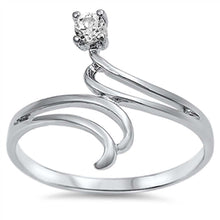 Load image into Gallery viewer, Sterling Silver Round And Double Curves Shaped Clear CZ RingAnd Face Width 16mm