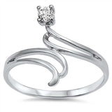 Sterling Silver Round And Double Curves Shaped Clear CZ RingAnd Face Width 16mm