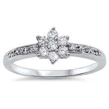 Load image into Gallery viewer, Sterling Silver Flower Shaped Clear CZ RingAnd Face Width 7mm