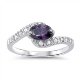 Sterling Silver Infinity Amethyst Oval Shaped Clear CZ RingAnd Face Width 8mm