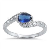 Sterling Silver Fancy Sideways Oval Cut Blue Sapphire Cz Bypass Band Ring Embedded with Clear Cz StonesAnd Face Height of 8MM