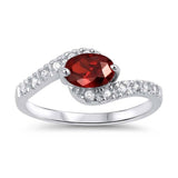 Sterling Silver Infinity Oval Shaped Garnet And Clear CZ RingsAnd Face Width 8mm