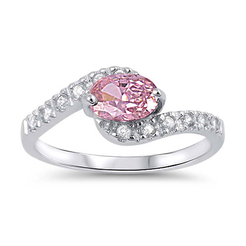 Sterling Silver Infinity Pink Oval Shaped Clear CZ RingAnd Face Width 8mm