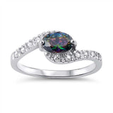 Sterling Silver Rainbow Topaz And Clear Cubic Zirconia Ring