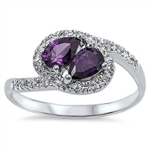 Load image into Gallery viewer, Sterling Silver Pears Shaped Amethyst And Clear CZ RingsAnd Face Width 9mm