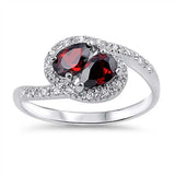 Sterling Silver Pears Shaped Garnet And Clear CZ RingsAnd Face Width 9mm