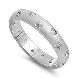 Sterling Silver Wedding Band Shaped Clear CZ RingsAnd Band Width 4mm