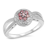 Sterling Silver Flower Shaped Garnet And Clear CZ RingsAnd Face Width 10mm