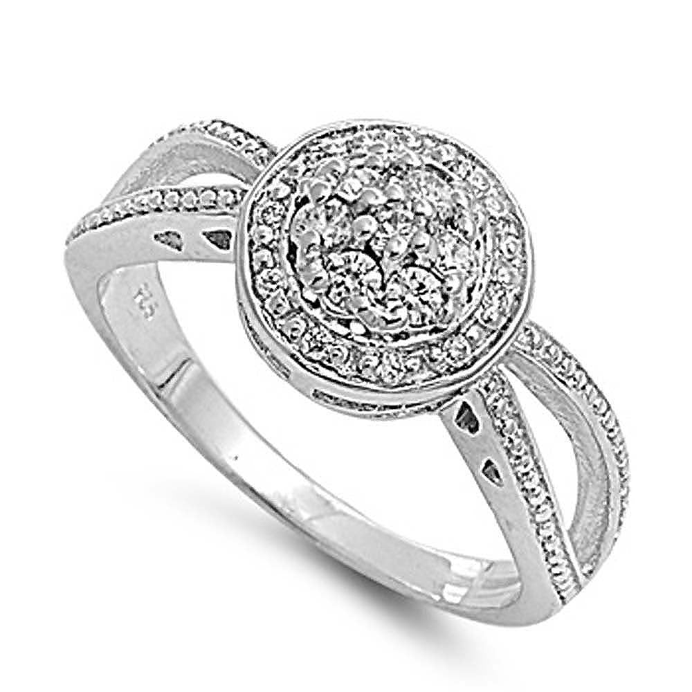 Sterling Silver Round Shaped Clear CZ RingsAnd Face Width 11mm