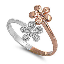 Load image into Gallery viewer, Sterling Silver Rose Gold Plated Plumeria Shaped Clear CZ RingsAnd Face Width 16mm