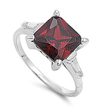 Load image into Gallery viewer, Sterling Silver Square Shaped Garnet And Clear CZ RingsAnd Face Width 11mm