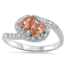 Load image into Gallery viewer, Sterling Silver Infinity Pears Shaped Champagne And Clear CZ RingsAnd Face Width 10mm