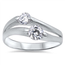 Load image into Gallery viewer, Sterling Silver Satin Finish Double Lines Round Shaped Clear CZ RingsAnd Face Width 10mm