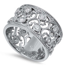 Load image into Gallery viewer, Sterling Silver Celtic Shaped Clear CZ RingsAnd Band Width 12mm