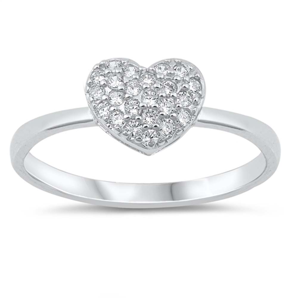 Sterling Silver Heart Shaped Clear CZ RingsAnd Face Height 7mm