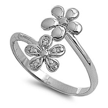 Load image into Gallery viewer, Sterling Silver Plumeria Shaped Clear CZ Rings and Face Height 16mm