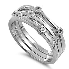 Load image into Gallery viewer, Sterling Silver Three Lines Circle Shaped Clear CZ RingsAnd Face Height 2mm