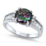 Sterling Silver Round Shaped Rainbow And Clear CZ RingAnd Face Height 9mm