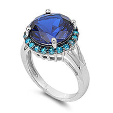 Load image into Gallery viewer, Sterling Silver Blue Sapphire Round With Blue Topaz CZ RingAnd Face Height 17mmAnd Band Width 3mm