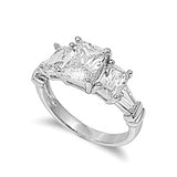 Sterling Silver Three Stone Rectangle Clear CZ RingAnd Face Height 9mm