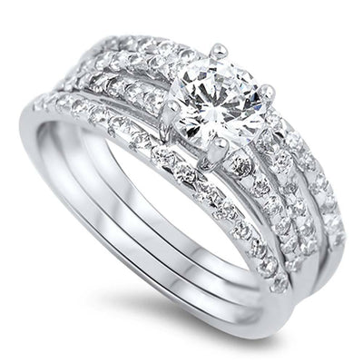 Sterling Silver Cone Shaped Cubic Zirconia Wedding RingAnd Face Height 9mm