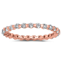 Load image into Gallery viewer, Sterling Silver Rose Gold Plated Round Wedding Band Shaped Clear CZ RingAnd Band Width 2mm