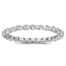 Load image into Gallery viewer, Sterling Silver Round Wedding Band Shaped Clear CZ RingAnd Band Width 2mm