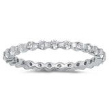 Sterling Silver Round Wedding Band Shaped Clear CZ RingAnd Band Width 2mm