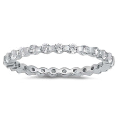 Sterling Silver Round Wedding Band Shaped Clear CZ Ring, Band Width 2mm