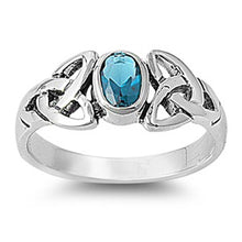 Load image into Gallery viewer, Sterling Silver Celtic Shaped Oval Aquamarine CZ RingsAnd Face Height 8mm