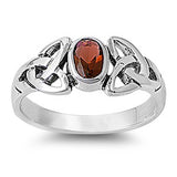 Sterling Silver Celtic Design Garnet Color Oval  CZ RingAnd Face Height8mm