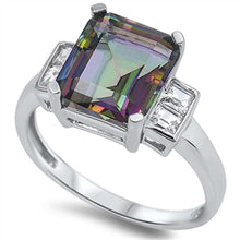 Load image into Gallery viewer, Sterling Silver Princess Cut Rainbow Topaz Simulated Diamond On Prong Setting with Fancy Side ViewsAnd Face Height 11MM