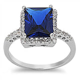 Sterling Silver Blue Sapphire Square With Clear CZ RingAnd Face Height 12mmAnd Band Width 3mm