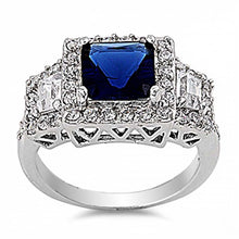 Load image into Gallery viewer, Sterling Silver Square With Blue Spinel And Cubic Zirconia Ring