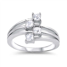 Load image into Gallery viewer, Sterling Silver Rhodium Plated Three Lines Shaped Clear CZ RingAnd Face Height 13mm