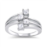 Sterling Silver Rhodium Plated Three Lines Shaped Clear CZ RingAnd Face Height 13mm