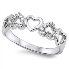 Load image into Gallery viewer, Sterling Silver Interchanged Hearts Shaped Clear CZ RingAnd Face Height 5mm