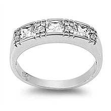 Load image into Gallery viewer, Sterling Silver Vintage Style Channel Set with Princess and Round Cut Czs Ring with Face Height of 5MM