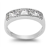 Sterling Silver Vintage Style Channel Set with Princess and Round Cut Czs Ring with Face Height of 5MM