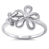 Sterling Silver Flowers Shaped Clear CZ RingAnd Face Height 11mm