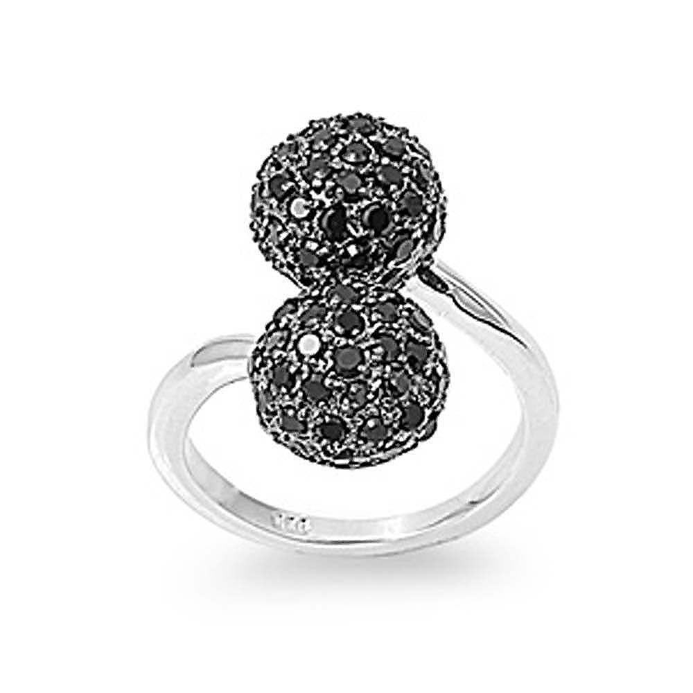 Sterling Silver Round Balls Shaped Black CZ RingAnd Face Height 20mm