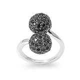 Sterling Silver Round Balls Shaped Black CZ RingAnd Face Height 20mm