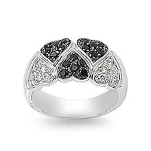 Load image into Gallery viewer, Sterling Silver Hearts Shaped Black And Clear CZ RingAnd Face Height 10mm