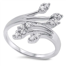 Load image into Gallery viewer, Sterling Silver Oval Leaves Shaped Clear CZ RingAnd Face Height 17mm