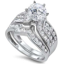 Load image into Gallery viewer, Sterling Silver Round And Waves Cut Clear CZ RingAnd Face Height 5mm