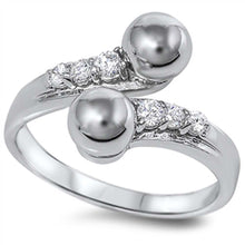 Load image into Gallery viewer, Sterling Silver Rhodium Plated Round Balls Edges Shaped Clear CZ RingAnd Face Height 15mm