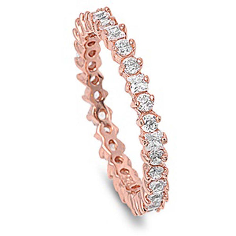 Sterling Silver Rose Gold Plated Round Shaped Clear CZ RingAnd Face Height 3mm
